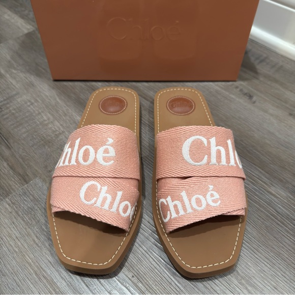 Chloe Woody Logo Sandal Slides in Light Rosewood - Picture 4 of 16